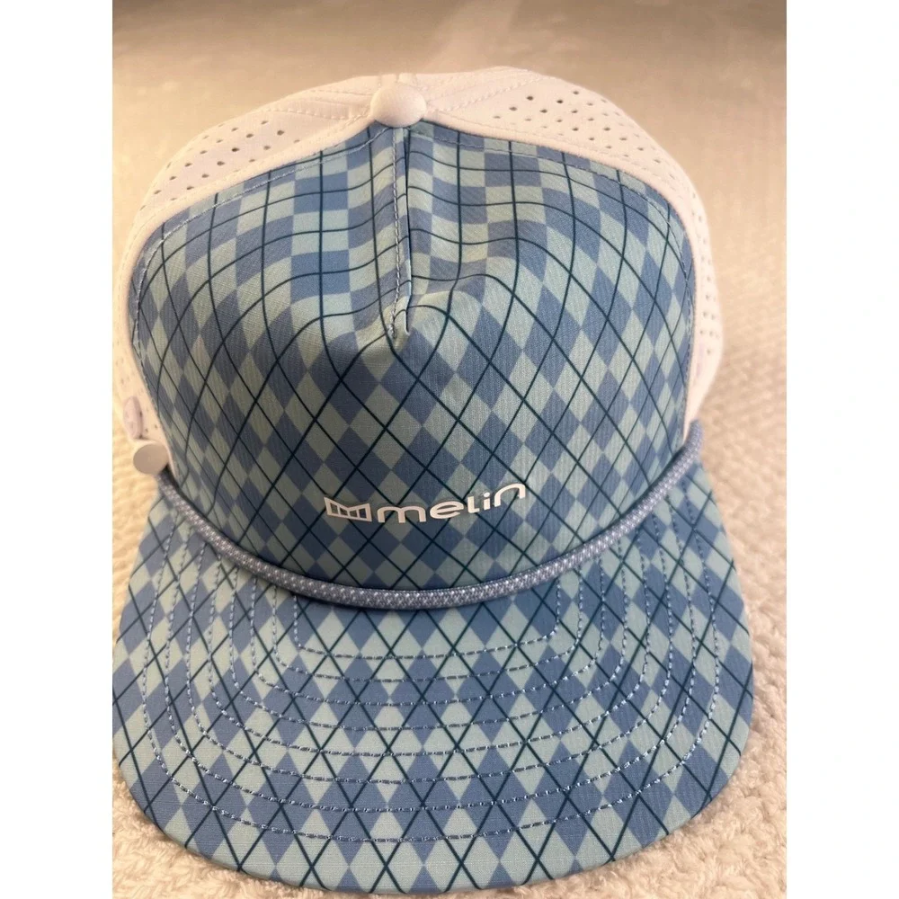 Melin Coronado Hydro Links Collection Golf Hat Blue Argyle White Snapback CL